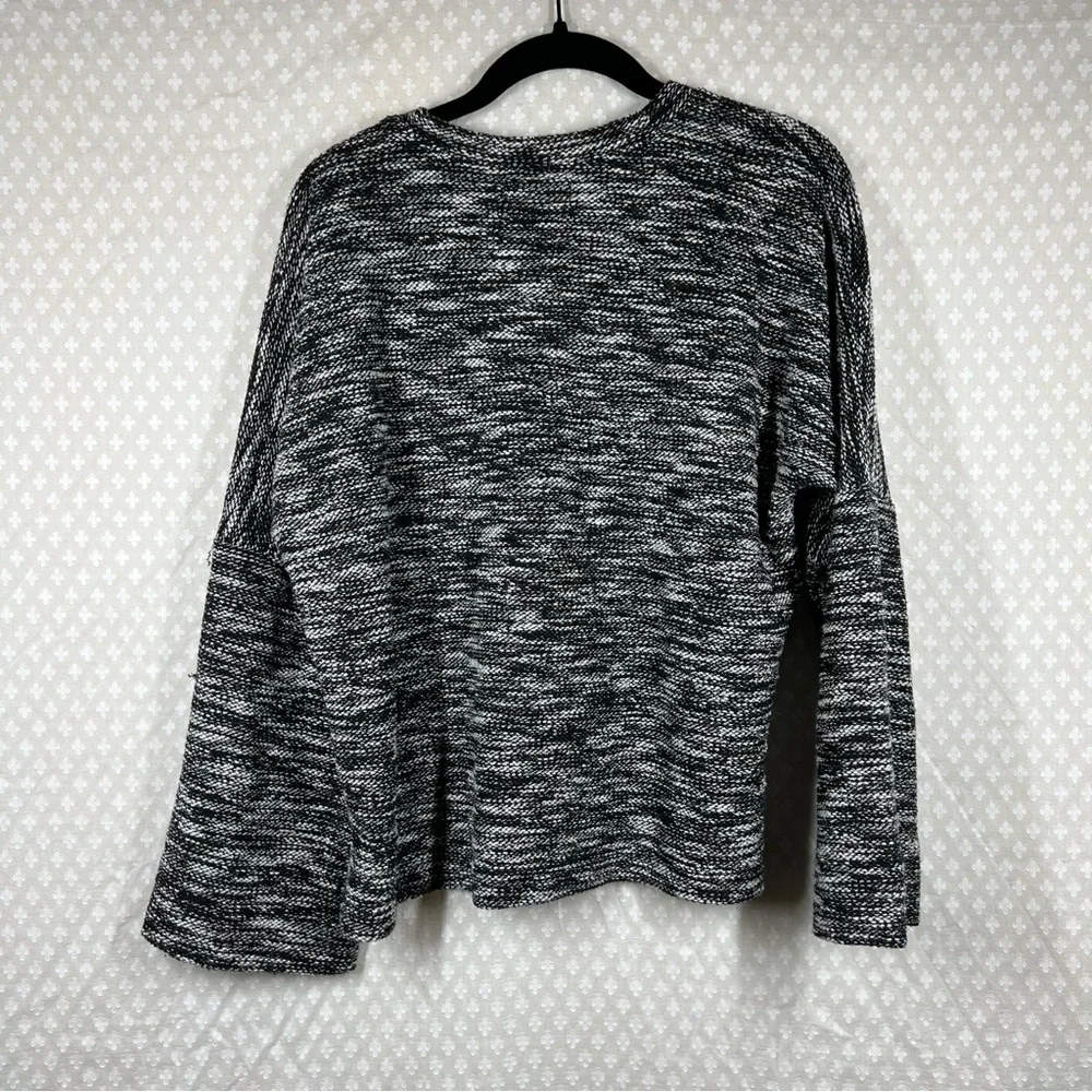 Madewell Black Marbled Button Shoulder Wide Sleeve‎ Sweater